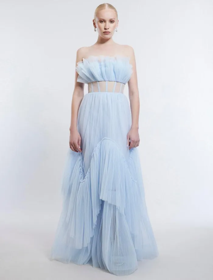Women Jeanne Strapless Tulle Gown Xenon Blue BCBG Dresses