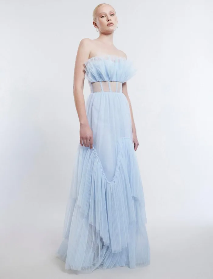 Women Jeanne Strapless Tulle Gown Xenon Blue BCBG Dresses