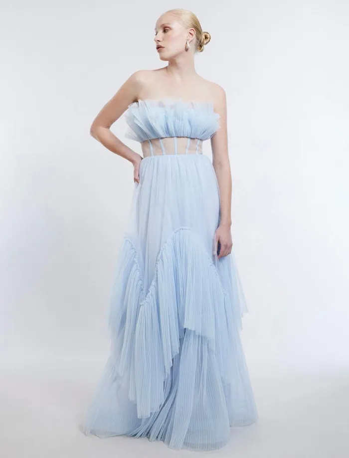 Women Jeanne Strapless Tulle Gown Xenon Blue BCBG Dresses