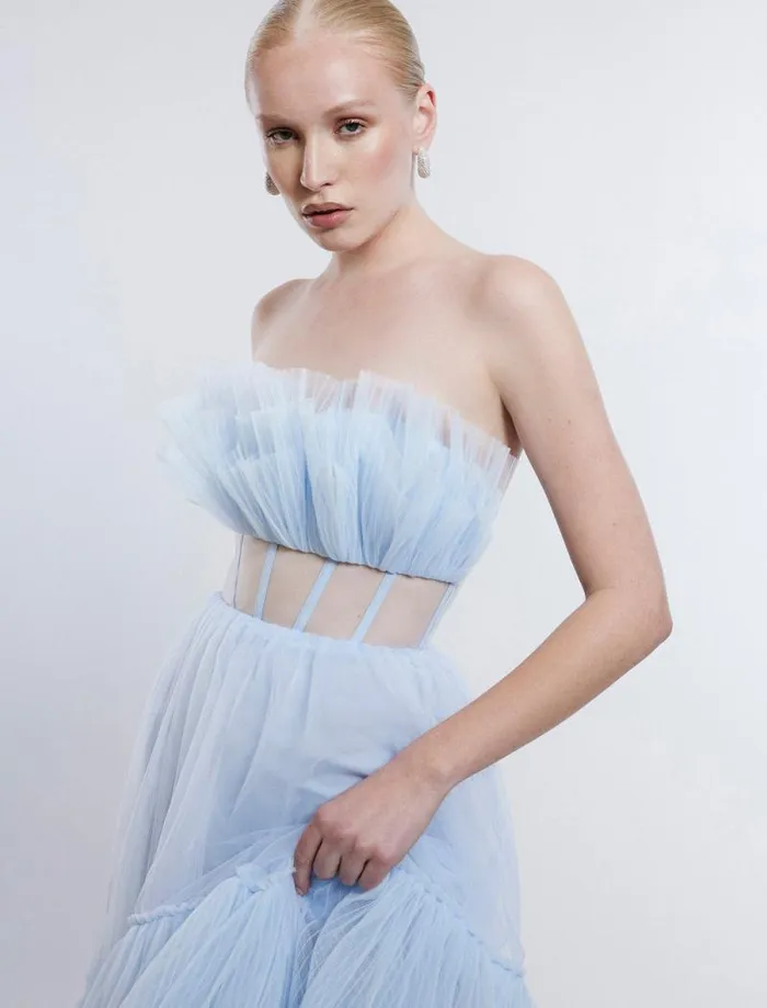 Women Jeanne Strapless Tulle Gown Xenon Blue BCBG Dresses