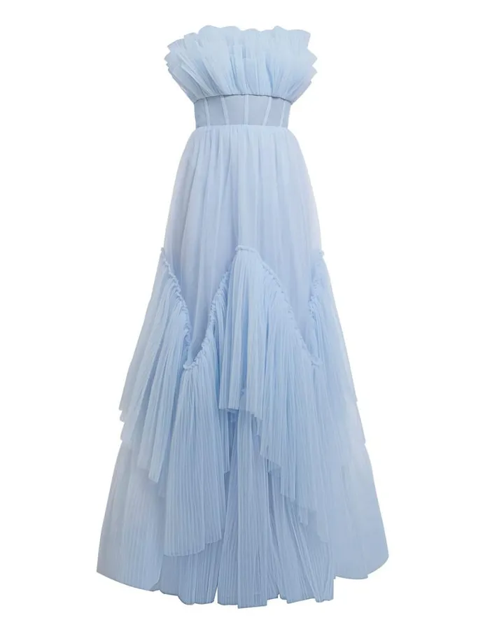 Women Jeanne Strapless Tulle Gown Xenon Blue BCBG Dresses
