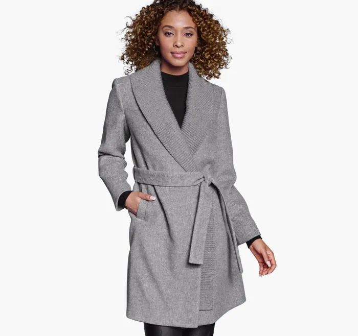 Women Johnston and Murphy Coats Jackets and Vests WoolBlend Coat With Removable Knit Collar Gray