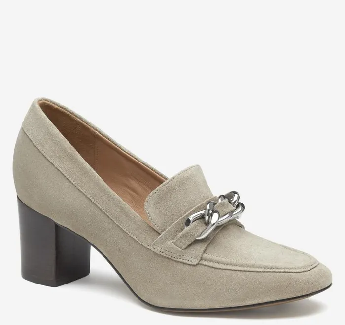 Women Johnston and Murphy Mules and Loafers Eleanor Chain Loafer Taupe Suede