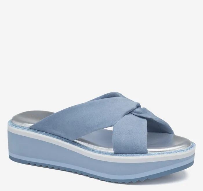 Women Johnston and Murphy Sandals Grace CrossBand Slide Slate Blue Kid Suede