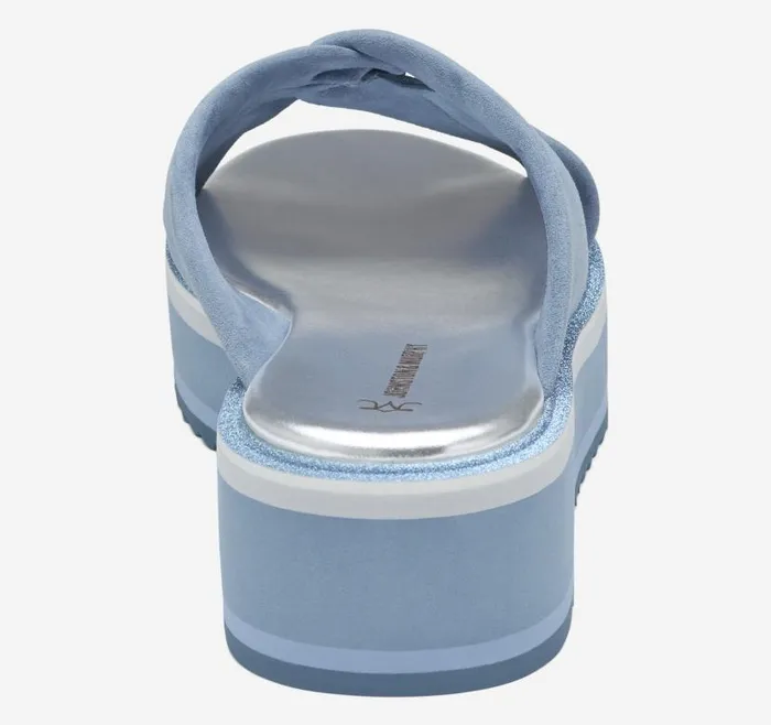 Women Johnston and Murphy Sandals Grace CrossBand Slide Slate Blue Kid Suede Women Johnston and Murphy Sandals Grace CrossBand Slide Slate Blue Kid Suede