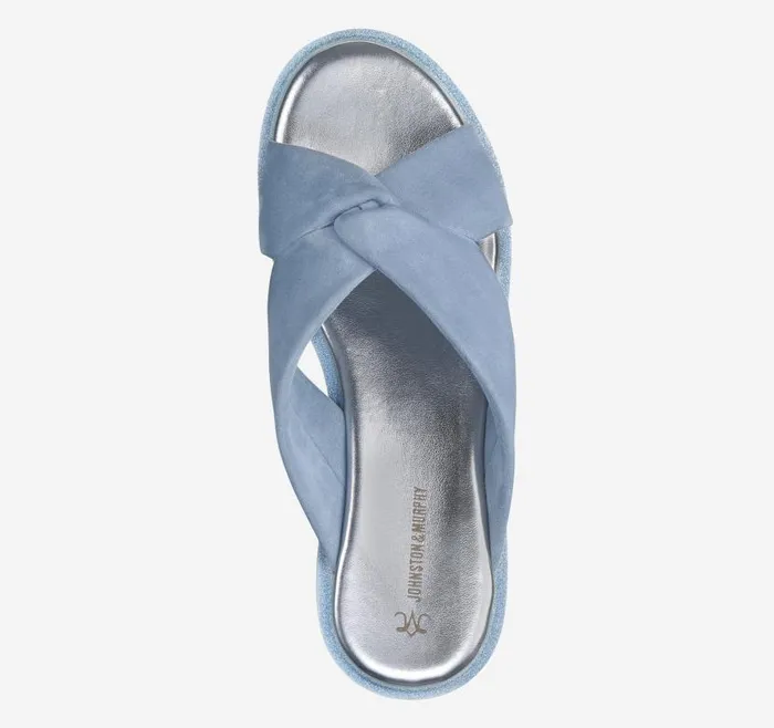 Women Johnston and Murphy Sandals Grace CrossBand Slide Slate Blue Kid Suede Women Johnston and Murphy Sandals Grace CrossBand Slide Slate Blue Kid Suede