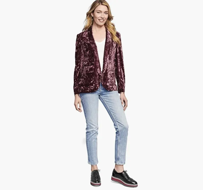 Women Johnston and Murphy Shirts Sweaters and Blazers Crushed Velvet Blazer Dark Rose Women Johnston and Murphy Shirts Sweaters and Blazers Crushed Velvet Blazer Dark Rose