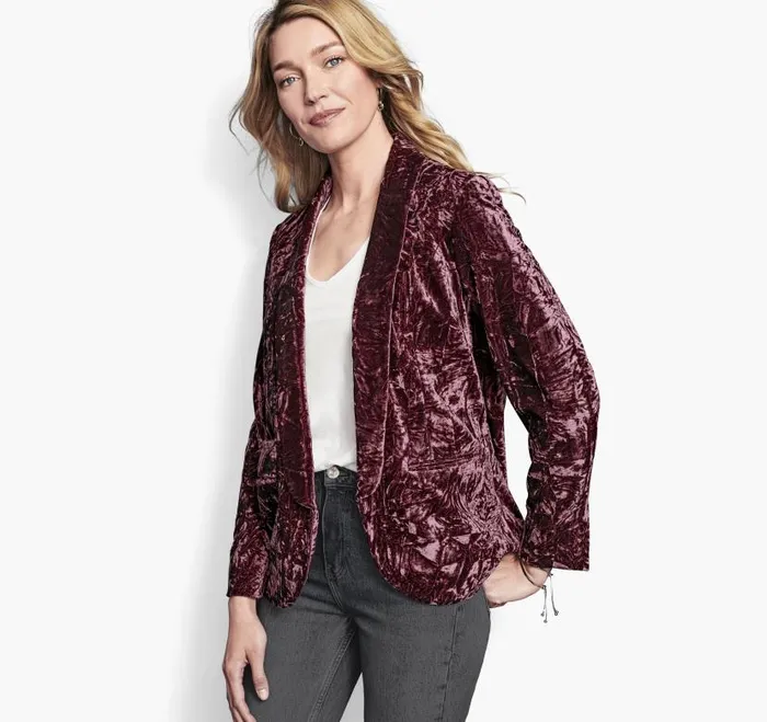 Women Johnston and Murphy Shirts Sweaters and Blazers Crushed Velvet Blazer Dark Rose Women Johnston and Murphy Shirts Sweaters and Blazers Crushed Velvet Blazer Dark Rose