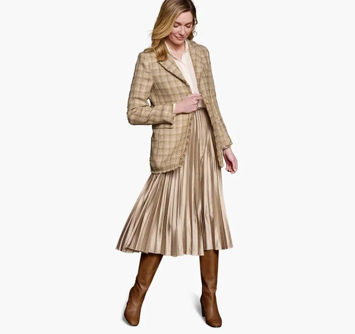 Women Johnston and Murphy Shirts Sweaters and Blazers Textured Plaid Blazer Tan