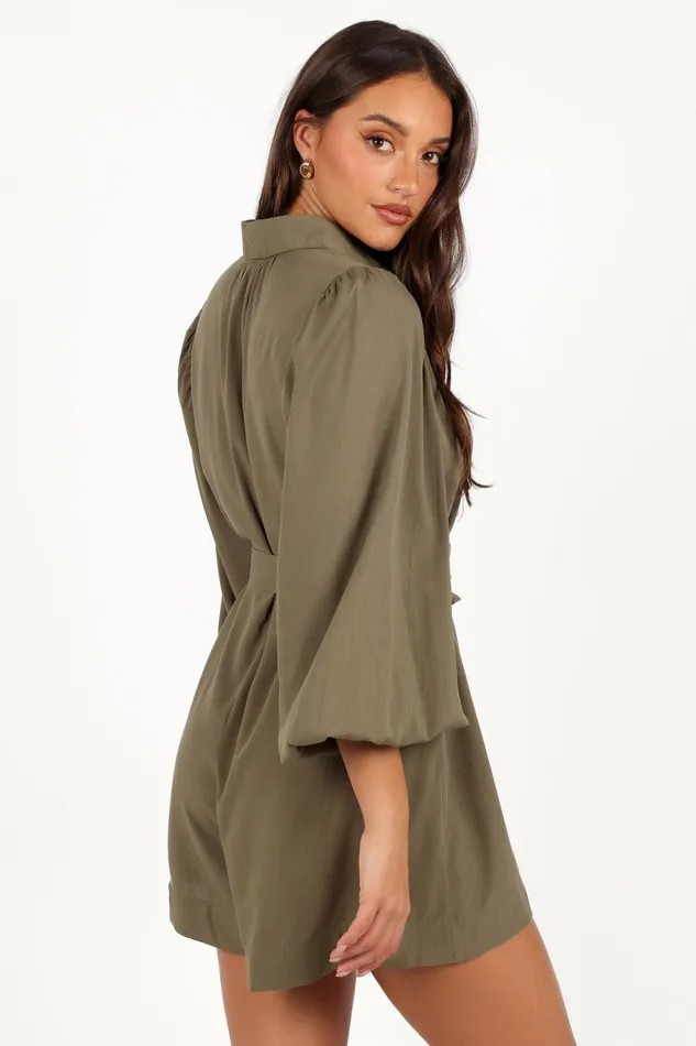 Women Jumpsuits and Rompers Petal and Pup Louise Belted Romper Khaki