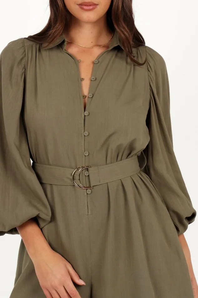 Women Jumpsuits and Rompers Petal and Pup Louise Belted Romper Khaki