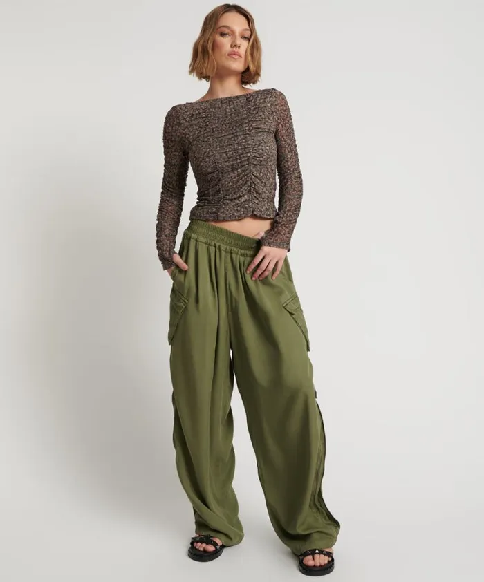 Women KHAKI TENCEL PARACHUTE PANTS One Teaspoon Bottoms