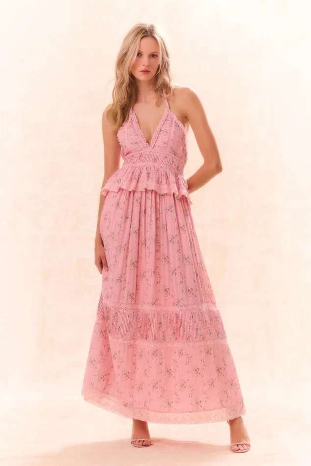 WomenKids LoveShackFancy Dresses Avice Halter Cotton Print Maxi Dress Pink Dusk