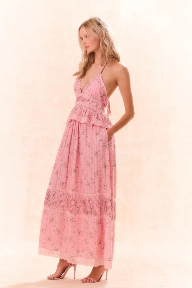 WomenKids LoveShackFancy Dresses Avice Halter Cotton Print Maxi Dress Pink Dusk
