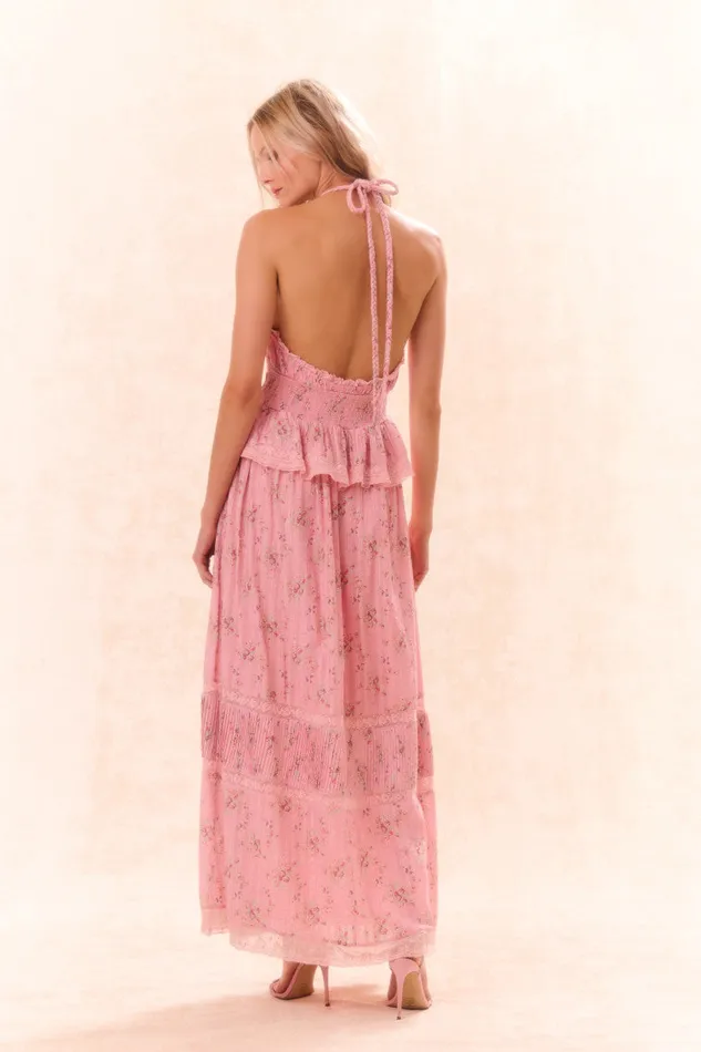 WomenKids LoveShackFancy Dresses Avice Halter Cotton Print Maxi Dress Pink Dusk