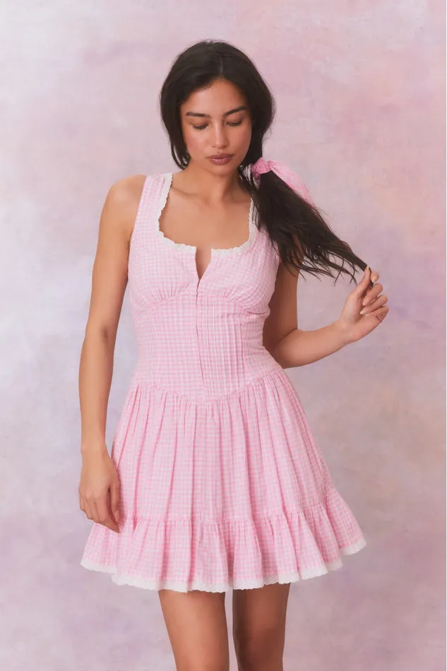 WomenKids LoveShackFancy Dresses Ceronne Gingham Cotton Mini Dress Sunkissed Rose