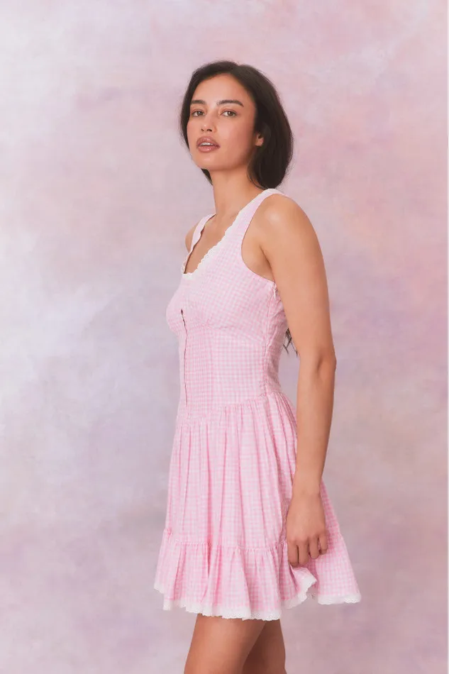 WomenKids LoveShackFancy Dresses Ceronne Gingham Cotton Mini Dress Sunkissed Rose