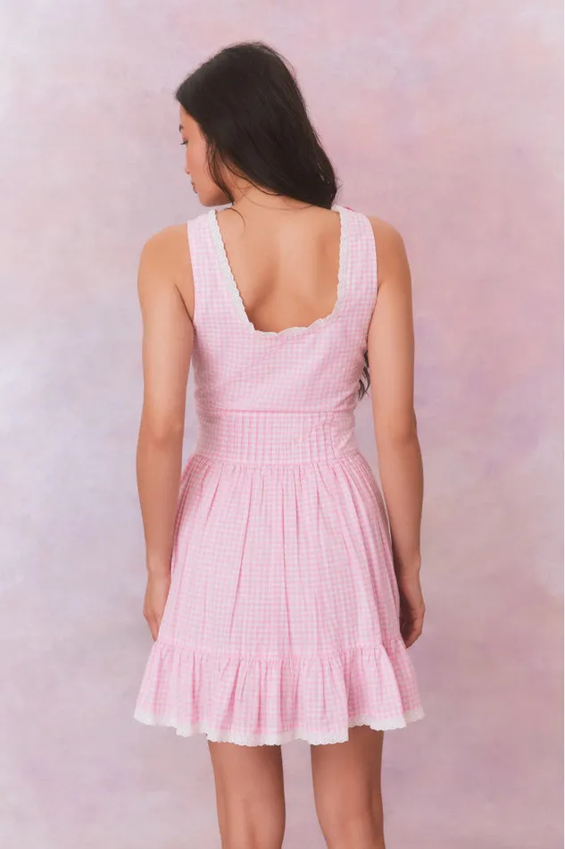 WomenKids LoveShackFancy Dresses Ceronne Gingham Cotton Mini Dress Sunkissed Rose
