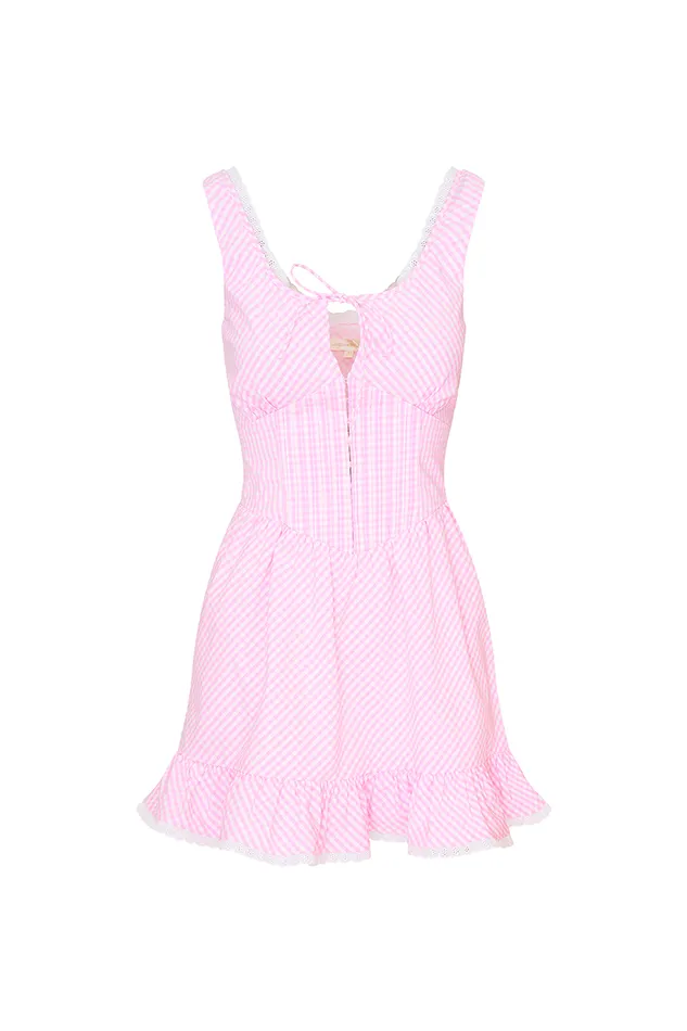 WomenKids LoveShackFancy Dresses Ceronne Gingham Cotton Mini Dress Sunkissed Rose