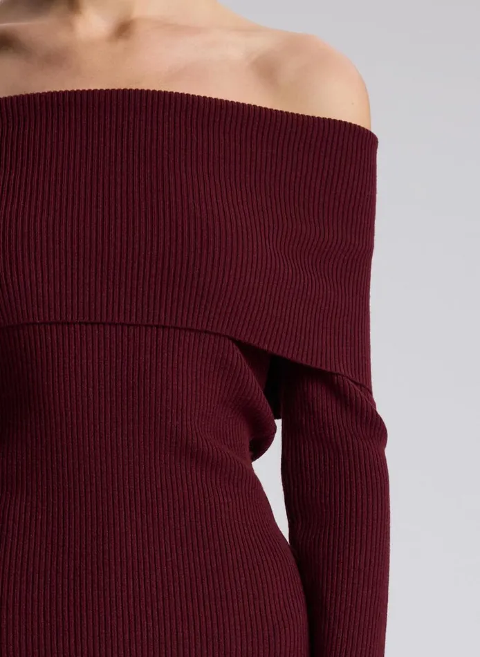 Women Knitwear ALC Evelyn Merino Off Shoulder Top Burgundy