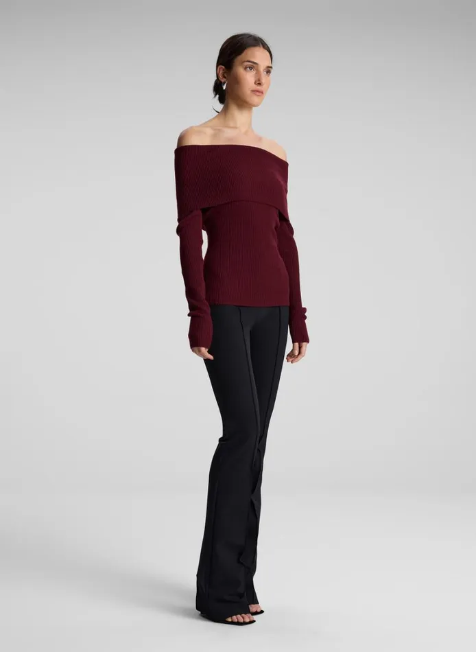 Women Knitwear ALC Evelyn Merino Off Shoulder Top Burgundy