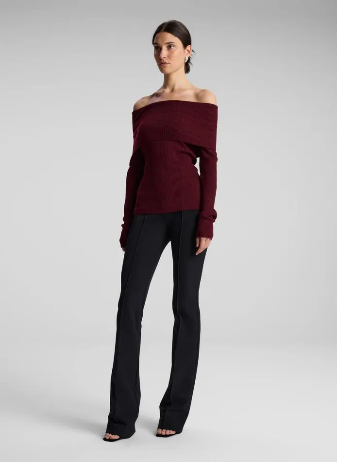 Women Knitwear ALC Evelyn Merino Off Shoulder Top Burgundy