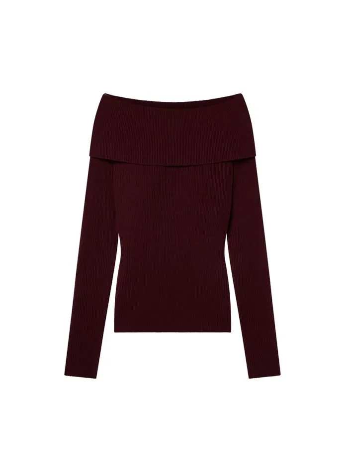 Women Knitwear ALC Evelyn Merino Off Shoulder Top Burgundy
