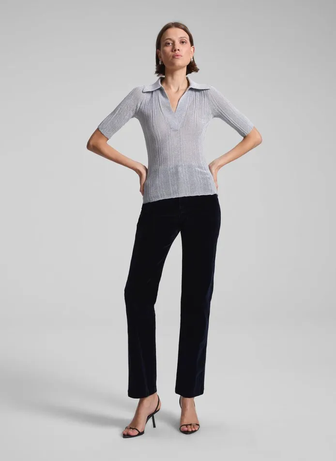 Women Knitwear ALC Joey Metallic Knit Top Mercury