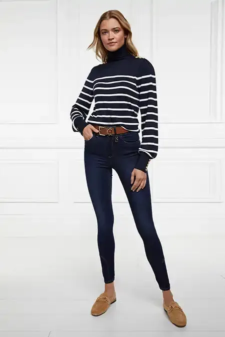 Women Knitwear Holland Cooper Kelsie Roll Neck Knit Ink Navy Natural Stripe Women Knitwear Holland Cooper Kelsie Roll Neck Knit Ink Navy Natural Stripe