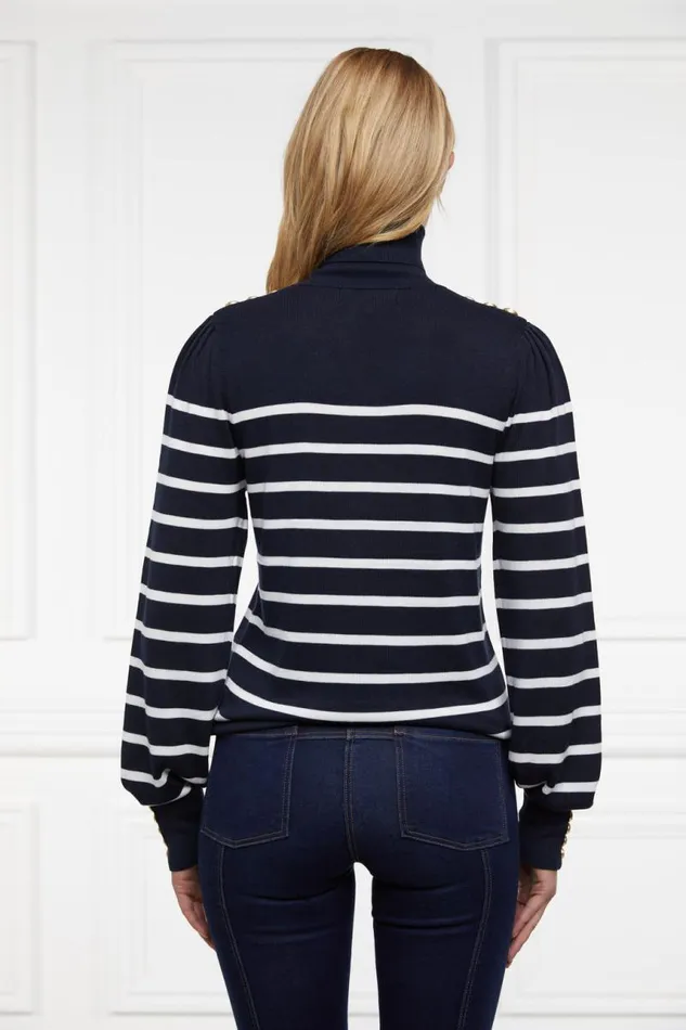 Women Knitwear Holland Cooper Kelsie Roll Neck Knit Ink Navy Natural Stripe Women Knitwear Holland Cooper Kelsie Roll Neck Knit Ink Navy Natural Stripe