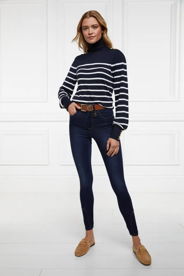 Women Knitwear Holland Cooper Kelsie Roll Neck Knit Ink Navy Natural Stripe Women Knitwear Holland Cooper Kelsie Roll Neck Knit Ink Navy Natural Stripe
