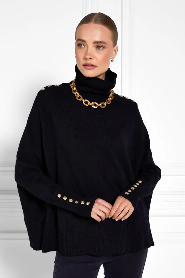 Women Knitwear Holland Cooper Kingsbury Cape Knit Black