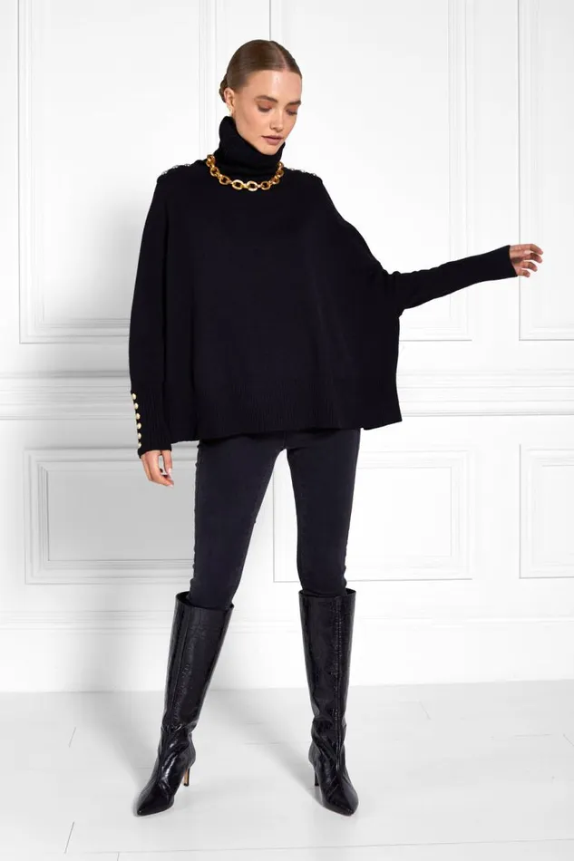 Women Knitwear Holland Cooper Kingsbury Cape Knit Black Women Knitwear Holland Cooper Kingsbury Cape Knit Black