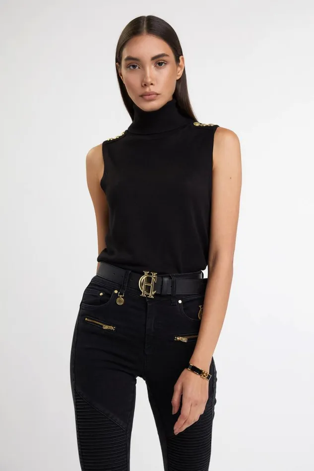 Women Knitwear Holland Cooper Luxury Sleeveless Roll Neck Black