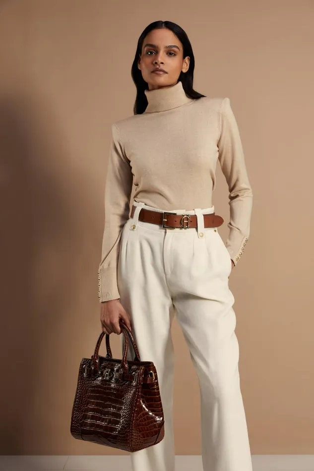 Women Knitwear Holland Cooper Victoria Cashmere Roll Neck Stone Women Knitwear Holland Cooper Victoria Cashmere Roll Neck Stone