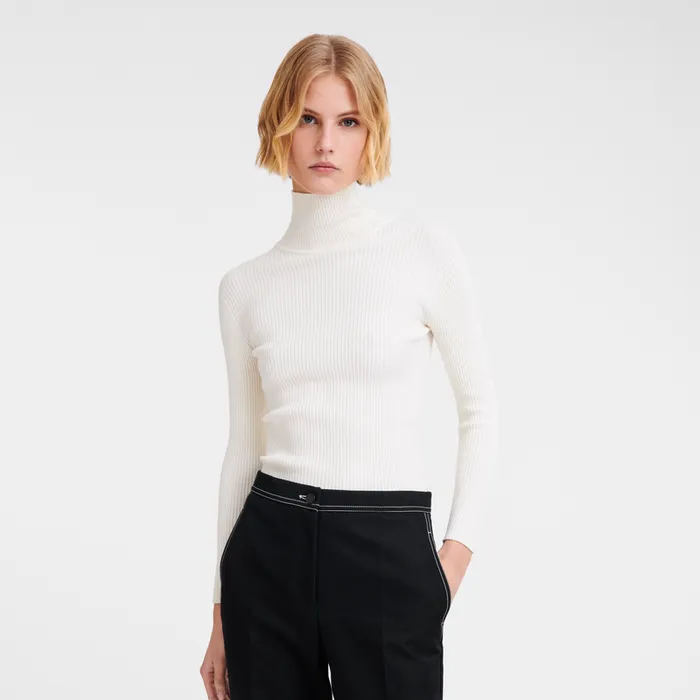 Women KnitwearTops and Blouses Longchamp High collar fitted jumper Ecru Women KnitwearTops and Blouses Longchamp High collar fitted jumper Ecru