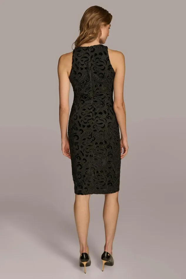 Women LACE VELVET BURNOUT SHEATH DRESS Black Donna Karan New York Dresses And Jumpsuits