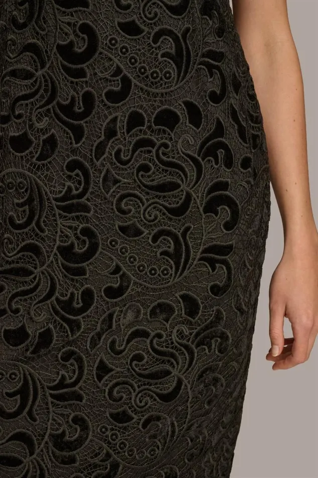 Women LACE VELVET BURNOUT SHEATH DRESS Black Donna Karan New York Dresses And Jumpsuits