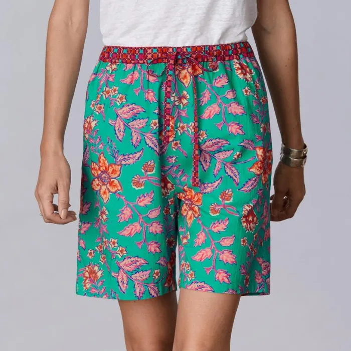 Women Leia II Shorts Black Floral Sundance Catalog Pants and Shorts