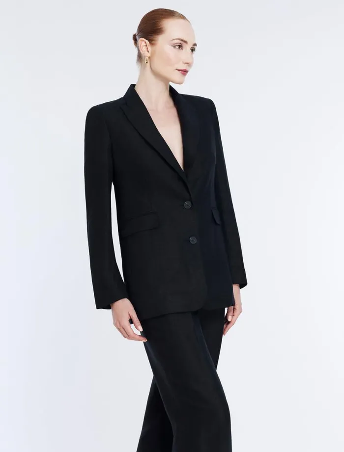 Women Linen Blazer Black BCBG Jackets and Blazers