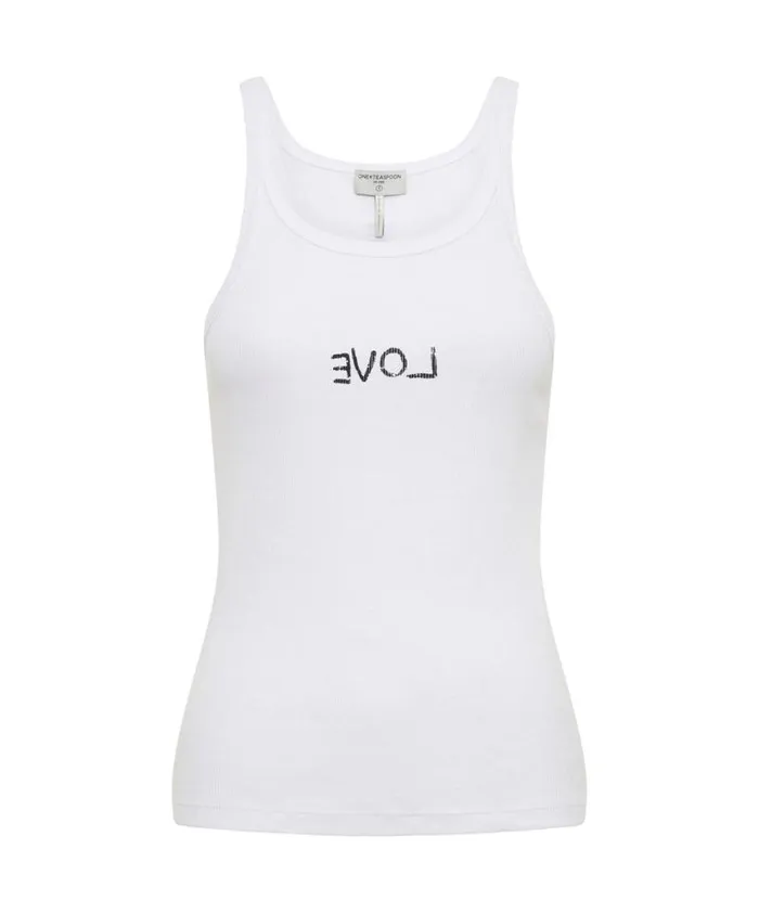 Women LOVE RIB SINGLET WHITE One Teaspoon Tees and Tanks Women LOVE RIB SINGLET WHITE One Teaspoon Tees and Tanks