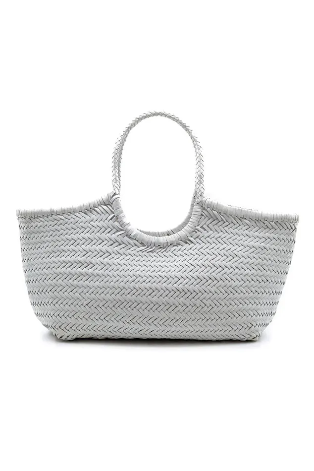 Women LoveShackFancy Bags and Travel Dragon Diffusion Nantucket Large Woven Leather Tote Optic White Women LoveShackFancy Bags and Travel Dragon Diffusion Nantucket Large Woven Leather Tote Optic White