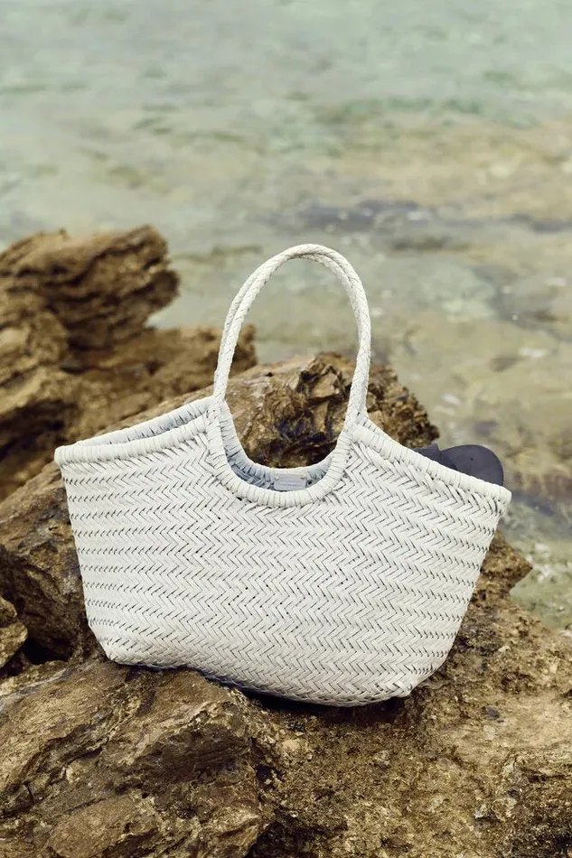 Women LoveShackFancy Bags and Travel Dragon Diffusion Nantucket Large Woven Leather Tote Optic White