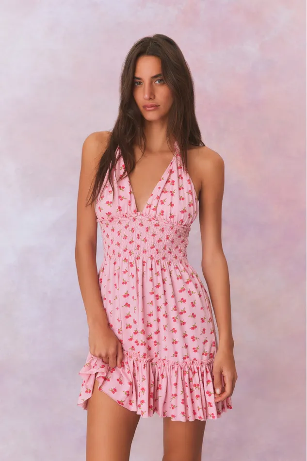 Women LoveShackFancy Dresses Aisling Halter Cotton Mini Dress Cherry Pink
