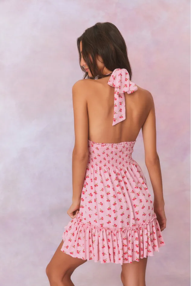 Women LoveShackFancy Dresses Aisling Halter Cotton Mini Dress Cherry Pink