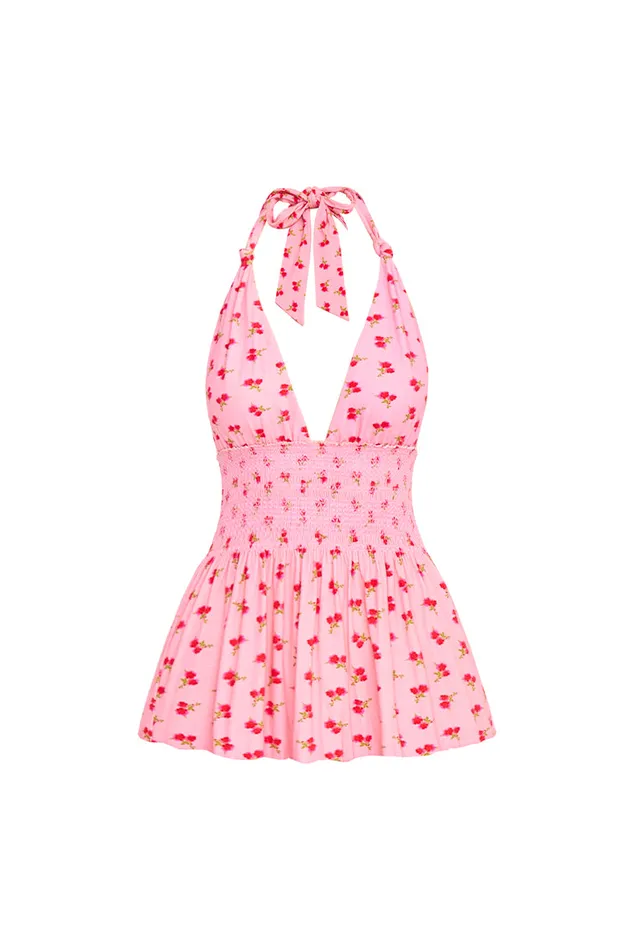 Women LoveShackFancy Dresses Aisling Halter Cotton Mini Dress Cherry Pink