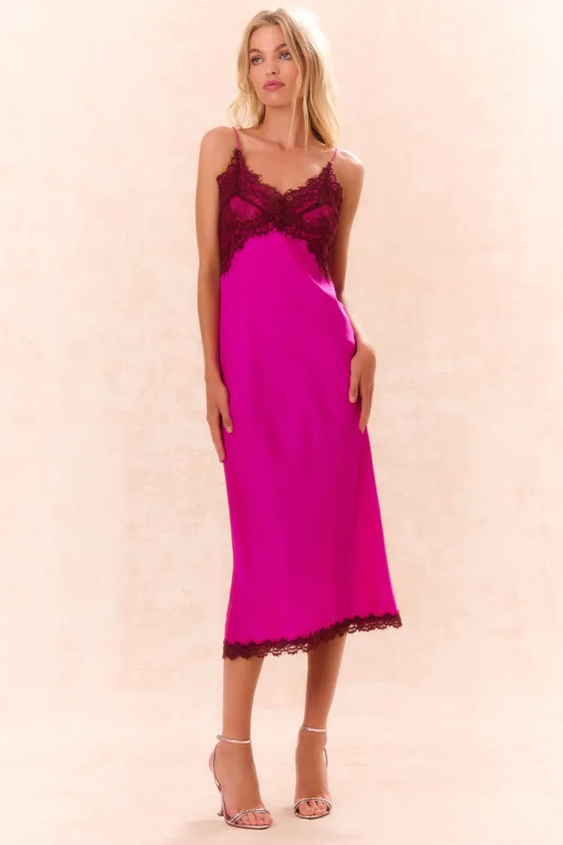 Women LoveShackFancy Dresses Ameliane LaceTrimmed Slip Dress Fuchsia
