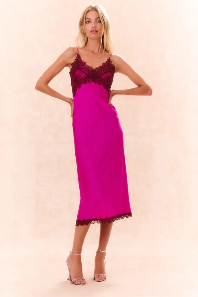 Women LoveShackFancy Dresses Ameliane LaceTrimmed Slip Dress Fuchsia