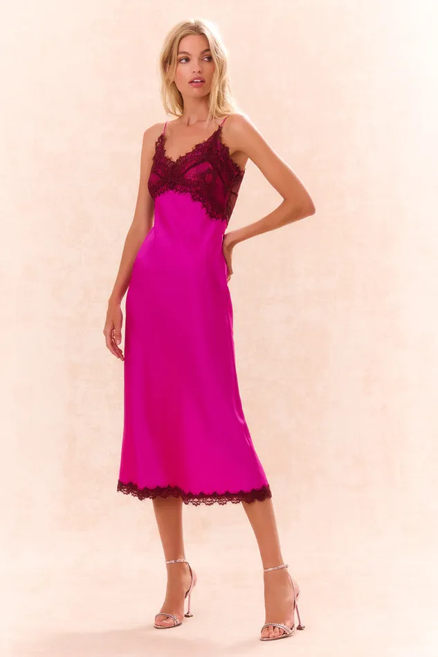 Women LoveShackFancy Dresses Ameliane LaceTrimmed Slip Dress Fuchsia