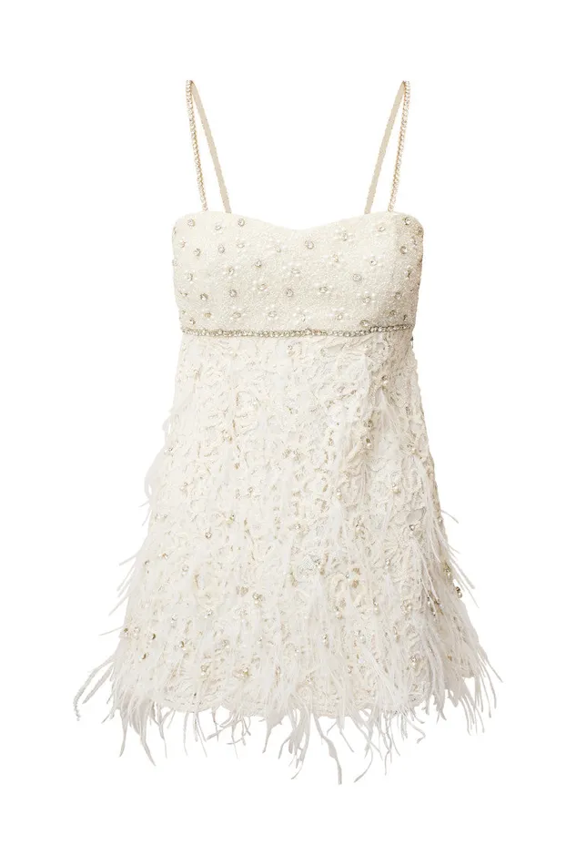 Women LoveShackFancy Dresses Brianne Beaded Mini Dress Cream